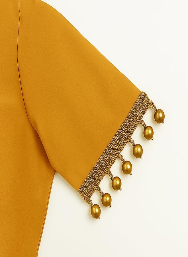 DaSync SYNC Golden Colour Tassel Latkan Hanging,Fringe Golden Beads jhallar Laces and Border Material zhallar Dresses,Blouse,Dupatta,Sari,Choli,chunni,Sarees,Lehenga,Suits,Curtains,9 Meter - Image 2